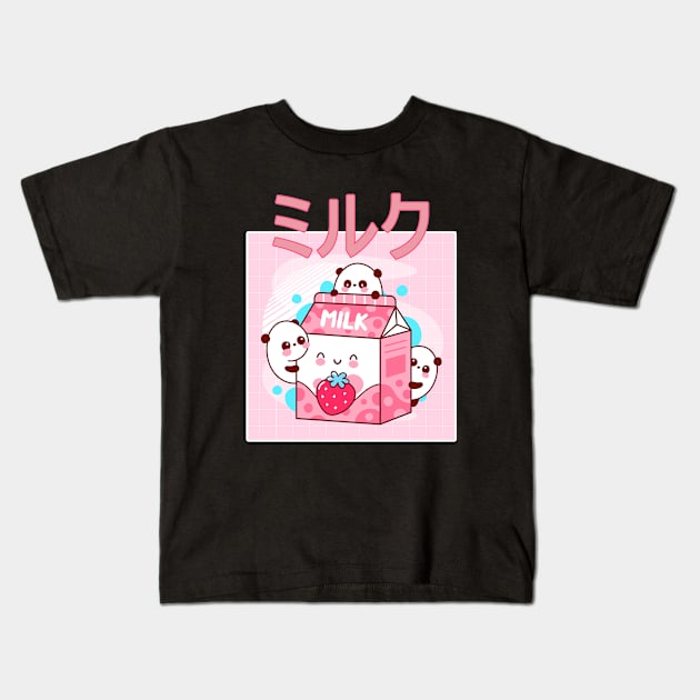 Japanese Aesthetics Kawaii Strawberry Milk Shake Kids T-Shirt by kevenwal